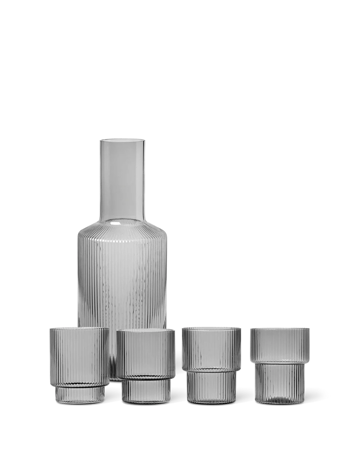 Ripple-Gläser – 4er-Set & Karaffen-Geschenkset – Rauchgrau