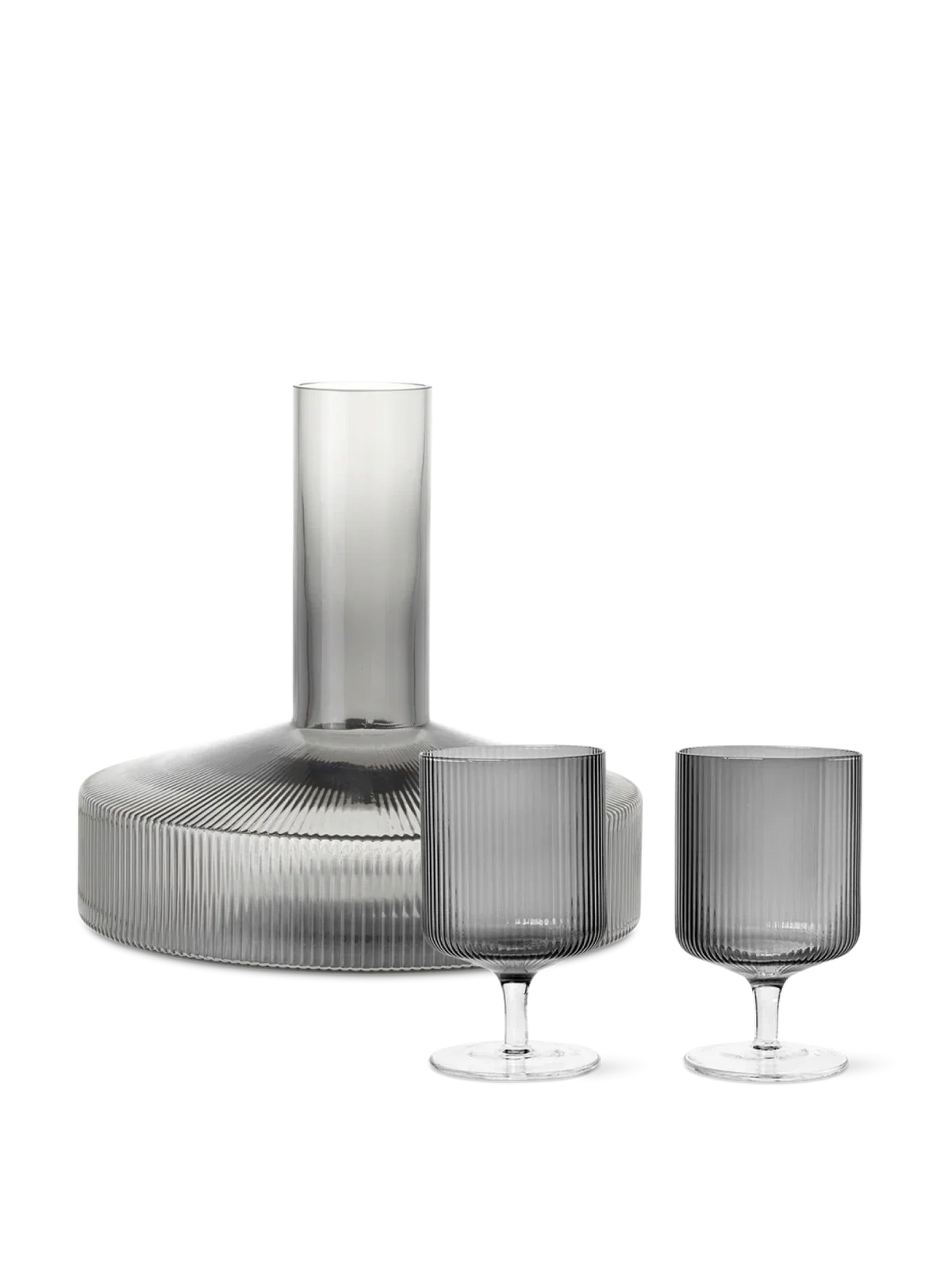 Rippel-Weinkaraffe & Weingläser – 2er-Set – Geschenkset – Rauchgrau