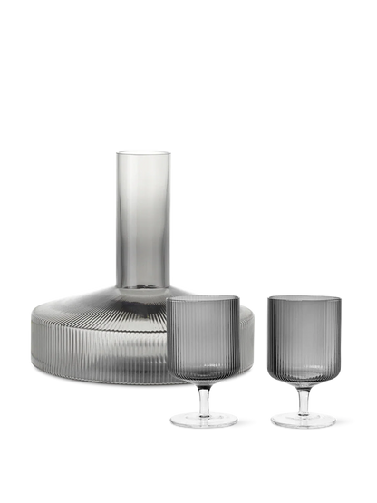 Rippel-Weinkaraffe & Weingläser – 2er-Set – Geschenkset – Rauchgrau