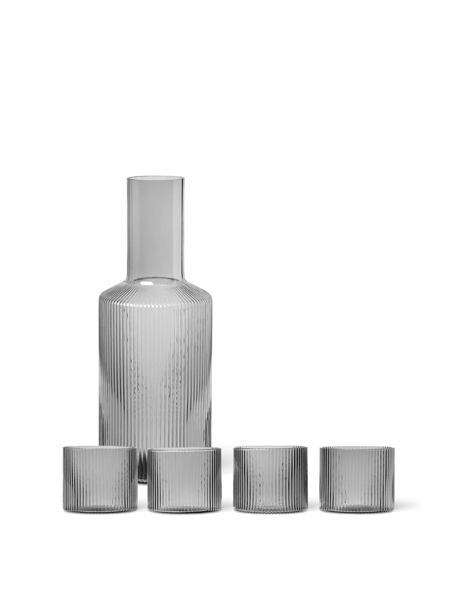 Ripple Low Gläser – 4er Set & Karaffen-Geschenkset – Rauchgrau