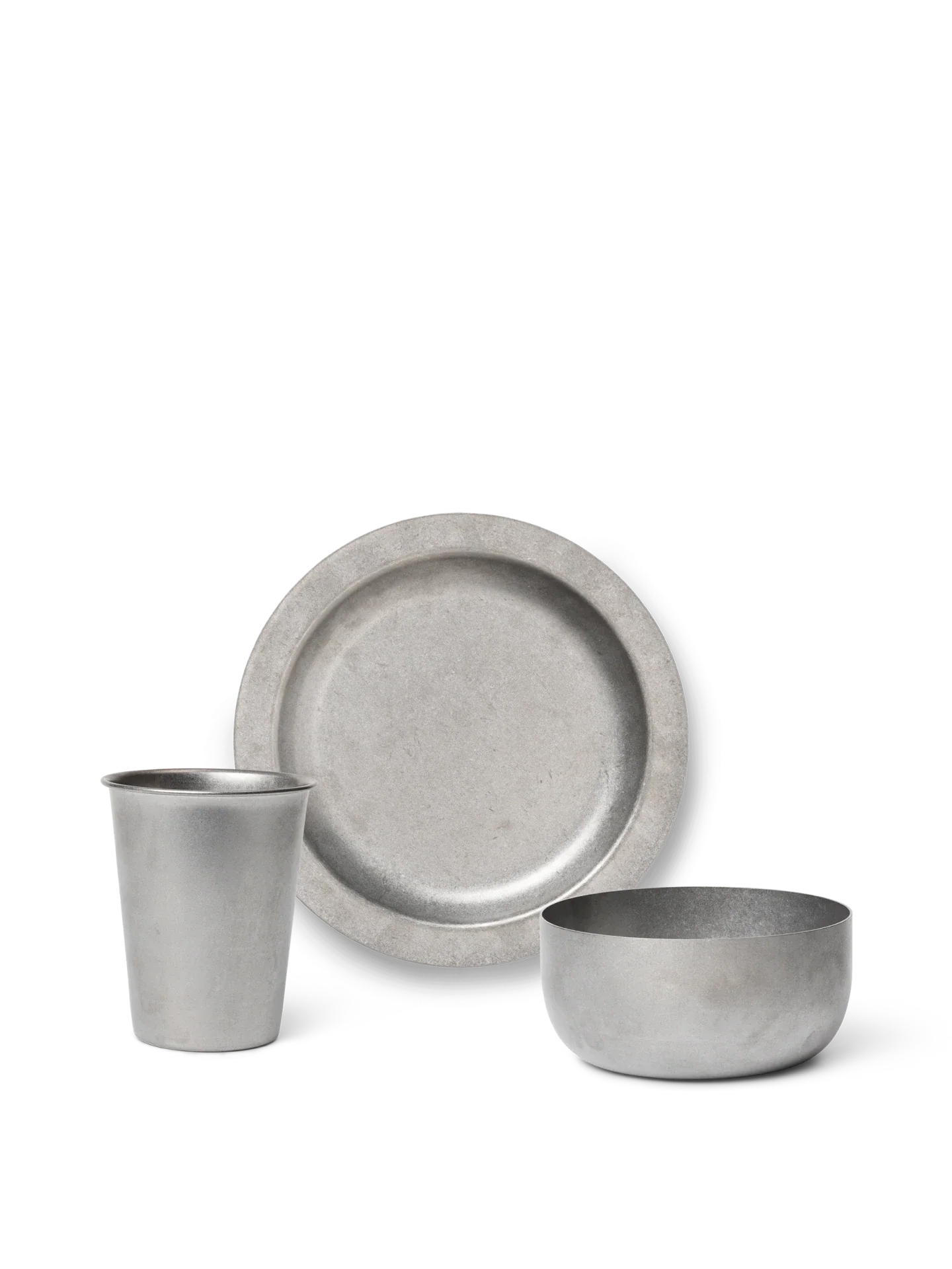 Geschenkset: Becher, Schale und Teller aus getrommeltem Glas