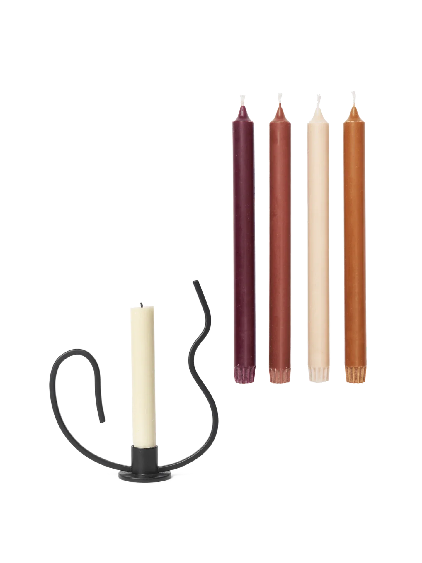 Kerzenhalter Valse - Klein - Schwarz & Pure Kerzen - 4er-Set - Rosate Mischung - Geschenkset