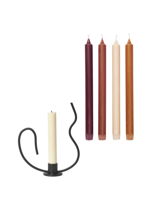 Kerzenhalter Valse - Klein - Schwarz & Pure Kerzen - 4er-Set - Rosate Mischung - Geschenkset