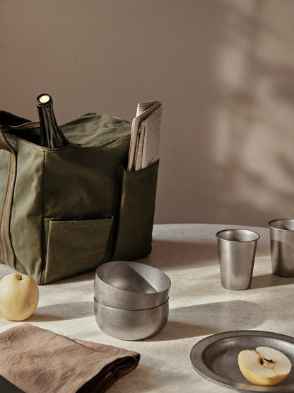Geschenkset: Becher, Schale und Teller aus getrommeltem Glas